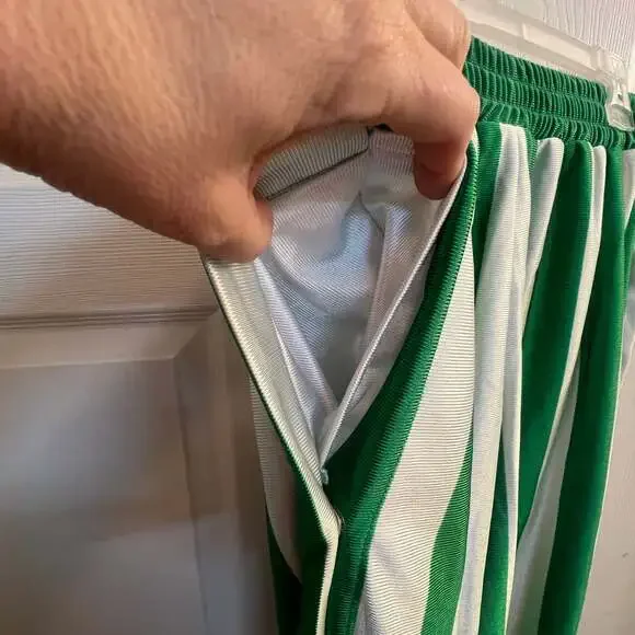 1990s NBA Green White Striped Hardwood Classics Warm-up Pants W Side Snaps